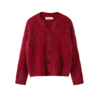 皮皮狗25秋冬新款【重磅拉绒开衫】圆领纯羊绒外套加厚毛衣外套