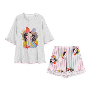AN睡衣女夏季网红油画风少女家居服卡通莫代尔冰凉丝薄款短袖套装