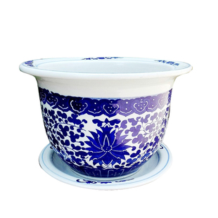 景德镇陶瓷青花瓷花盆特大号特价清仓铁树盆阳台水培盆栽圆形家用