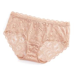 【一路生花】遐中腰平角裤全蕾丝短裤透气无痕纯棉裆性感内裤女