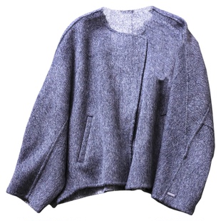 纯色宽松韩系无领蝙蝠型长袖冬季新款双面羊绒大衣女毛呢外套B862