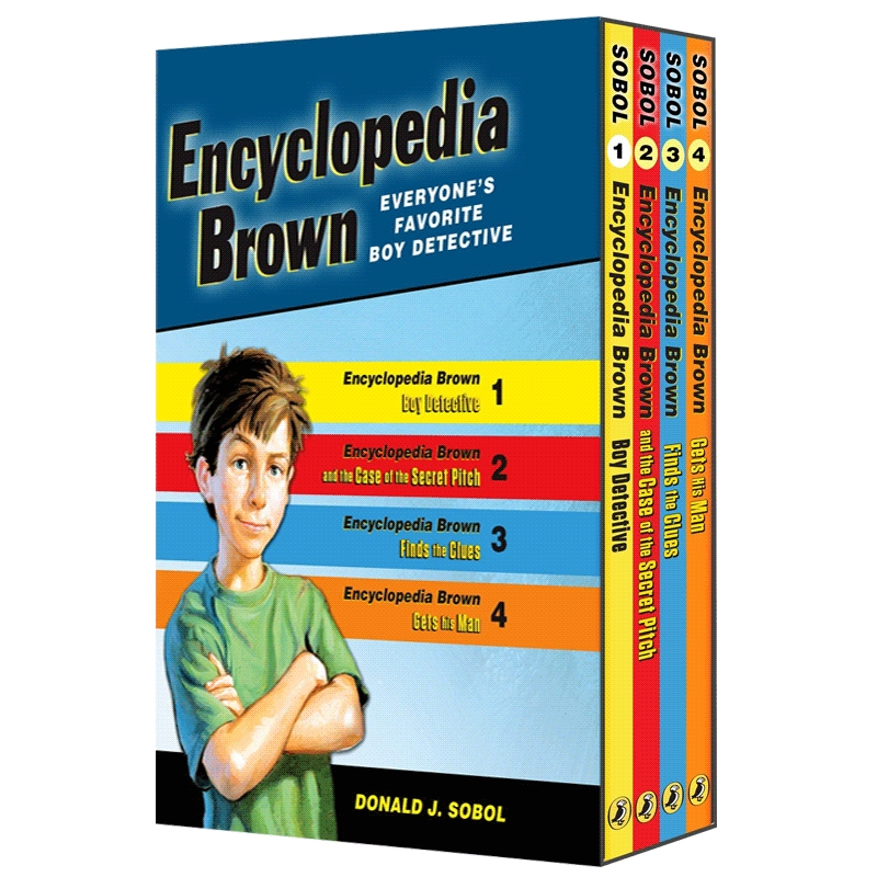 百科全书小布朗4册盒装 英文原版 Encyclopedia Brown 爱伦坡奖 唐纳索博尔 英文版进口益智推理小说 少儿英语课外阅读书