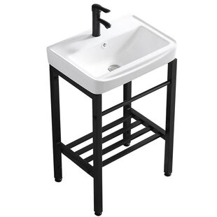 小户型落地式陶瓷洗脸盆洗手盆卫生间洗漱池黑色支架阳台立柱盆