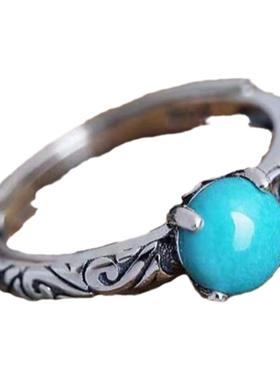 925纯银镶玉石开口戒指环女天然