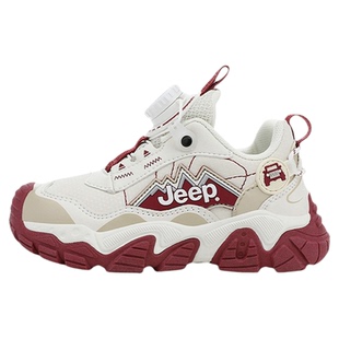 jeep童鞋女童加绒运动鞋冬季红色过年儿童跑步老爹鞋防水男童棉鞋