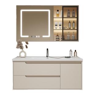 北欧简约智能实木陶瓷一体盆卫生间浴室柜组合洗脸盆卫浴柜洗漱台