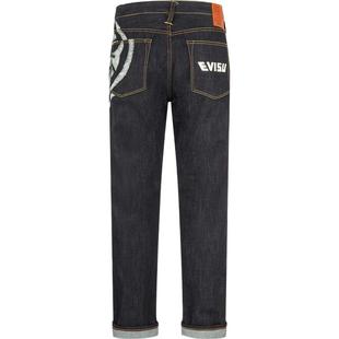 EVISU 福神男士家花商标印花经典简约直筒锥形版型牛仔裤