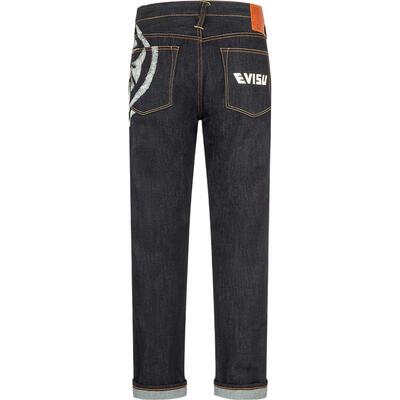EVISU家花和商标印花牛仔裤