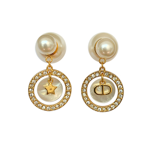 奥米迪奥D双面珍珠耳环女前后不对称贝母圈圈耳钉高级感设计耳饰