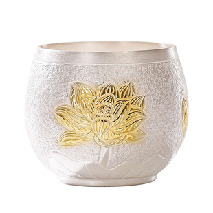 金莲花银杯子999纯银茶杯手工一张打主人杯品茗杯喝茶碗功夫茶具