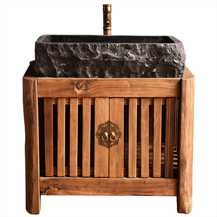 户外洗手盆中式室外阳台水池台上盆复古石头洗手池庭院石槽洗脸盆