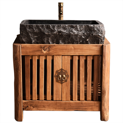 户外中式复古庭院石槽实木台盆