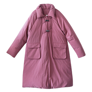 现货【诉冬时】原创气质加厚羽绒服女冬季白鸭绒牛角扣中长款外套