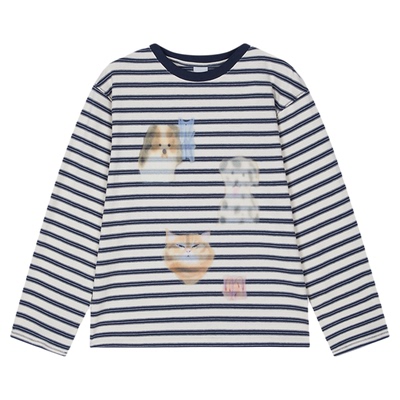 MOUSSY2026早春新品慵懒休闲风条纹小狗印花长袖T恤028JSA90-1015