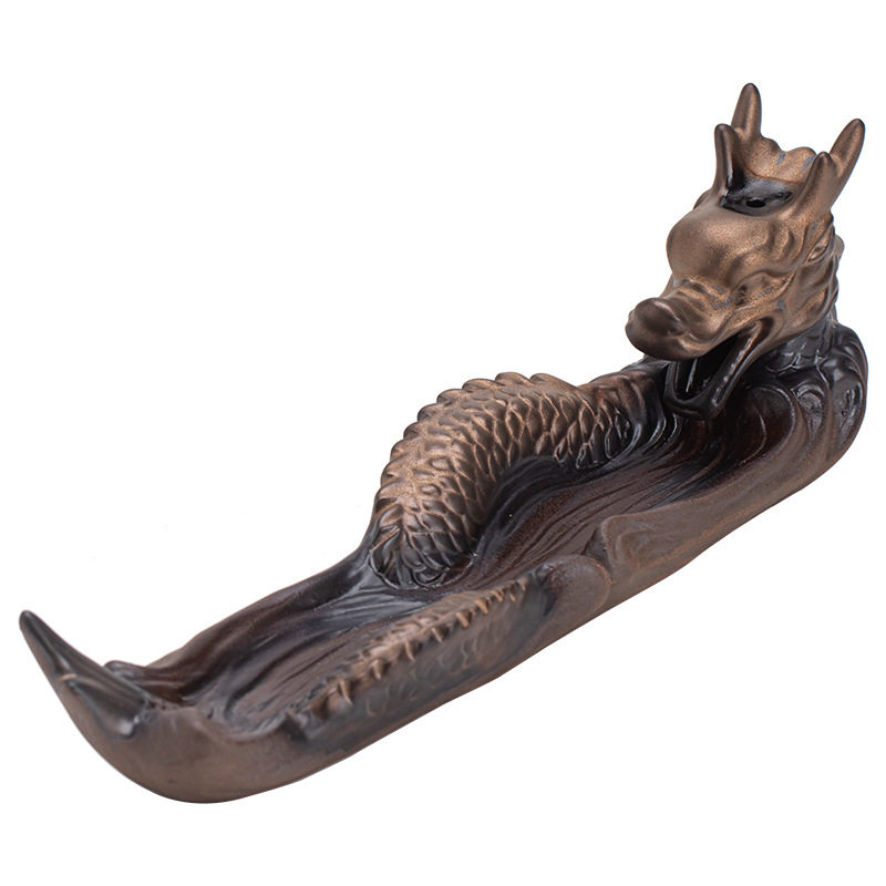 陶瓷鎏金祥龙倒流香炉香插摆件