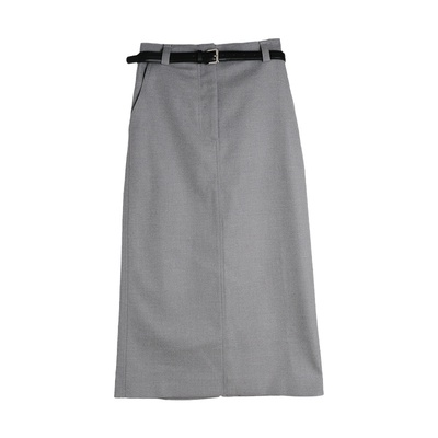 版型正西装半身裙配腰带直筒中长