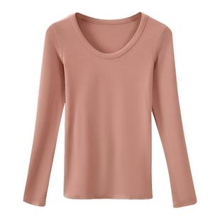 白色磨毛加绒打底衫女内搭2025秋冬季新款高级感u领修身长袖上衣