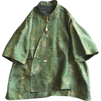 云澍桑蚕丝印花上衣盘扣香云纱夏