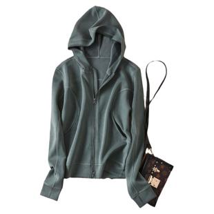 墨绿色连帽开衫卫衣女2025秋冬新款修身收腰拉链外套正肩动运上衣
