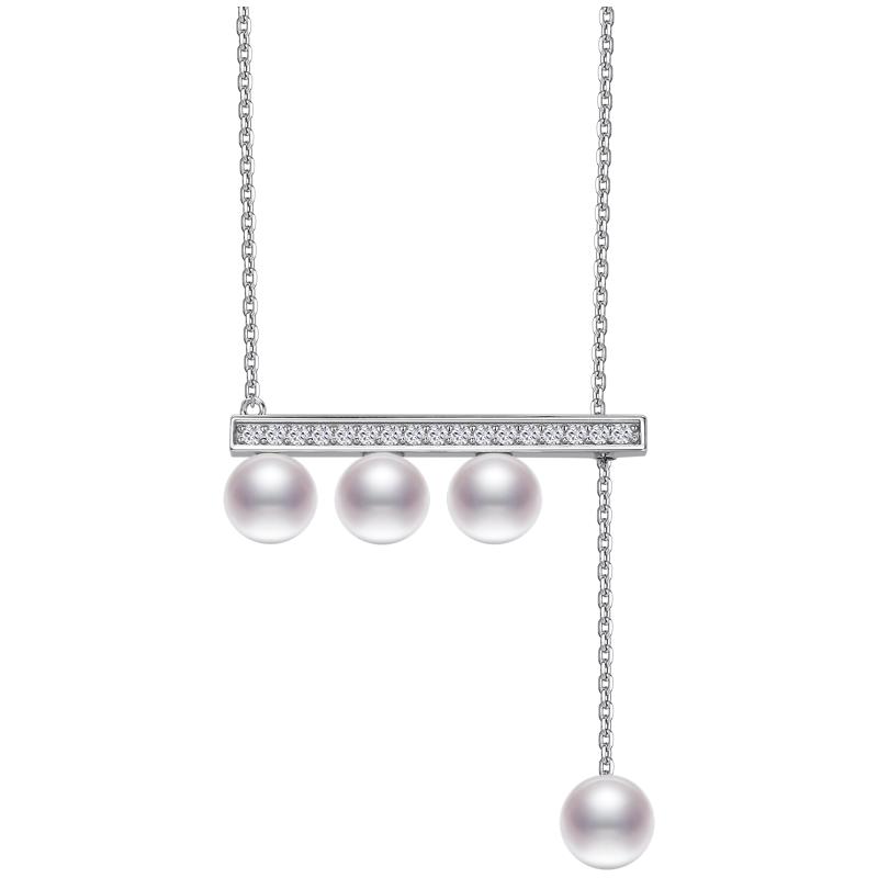 黛米珠宝 风飘舞 6-7mm圆形平衡木淡水珍珠项链S925银可调节颈链