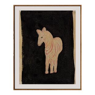 常玉小马装饰画饭厅客厅挂画中古风画框原木高级感小众艺术