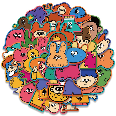 40张手绘卡通怪东西装饰防水贴纸