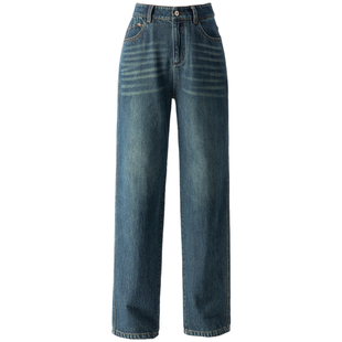 复古窄版阔腿牛仔裤2026年新款女美式裤子女春季宽松显瘦直筒裤