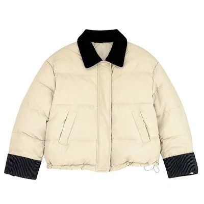 撞色翻领加厚棉服女短款冬季