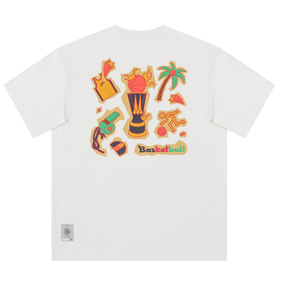 有志者UZIS 美式篮球运动短袖男夏季圆领休闲复古印花T恤[拼贴画]