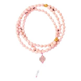 天然正品粉珊瑚贝多层3圈手串女式手链6mm108佛珠水晶原矿ins复古
