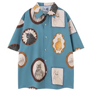 From Mars Cat portrait cartoon print short-sleeved shirt