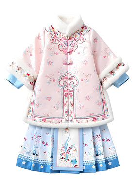 汉服女童秋冬款儿童高端新中式明制马面裙套装小女孩格格服拜年服