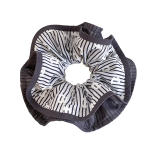 韩国东大门灰色条纹双层大肠发圈女高级感气质超大扎头发头绳头饰