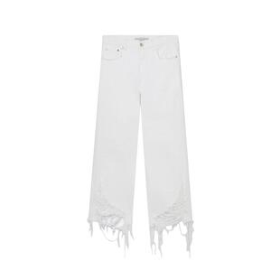 [低至3折]Stella McCartney夏季白色女士水洗破洞微喇牛仔长裤