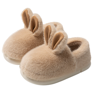 可爱棉拖鞋女款包跟秋冬季居家厚底防滑外穿保暖毛绒小兔子棉鞋女