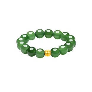 周六福黄18k金金镶玉和田玉碧玉戒指女款首饰佳礼玉石新年礼物