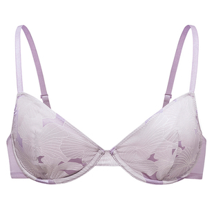 弗利少女法式内衣女士软钢圈文胸性感缎面紫百合小胸胸罩套装薄款