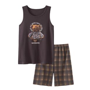 2025年背心短裤睡衣男士夏季无袖短裤套装青少年学生家居服可外穿