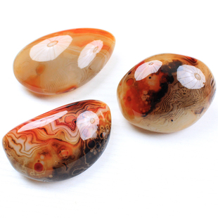 如鸿天然玛瑙原石摆件红白色条纹鱼缸装饰石头水晶把玩件椭圆形