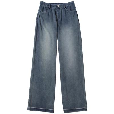 谜底牛仔裤女2025夏百搭高腰航海系水洗牛仔直筒裤长裤252MK0644