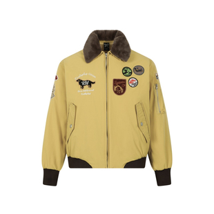 XOL 美式复古刺绣徽章可拆卸毛领打猎装棉服外套男冬季飞行员夹克