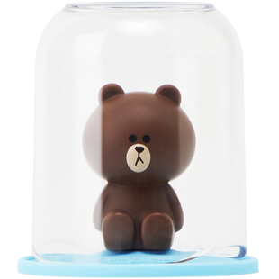 LINE FRIENDS布朗熊漱口杯洗漱刷牙杯子透明带公仔杯盖