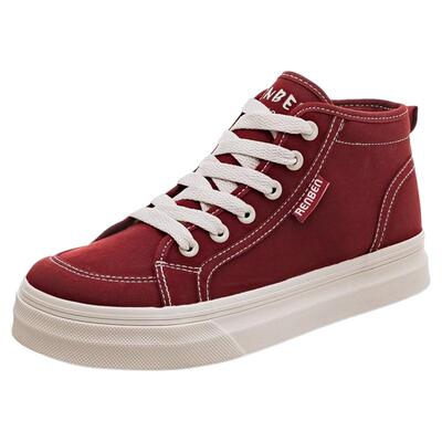 人本高帮圆头休闲厚底透气帆布鞋