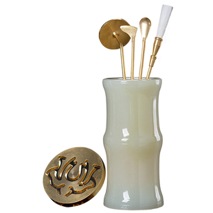 藏钰福香道工具六件套打香篆模具黄铜配件玉石收纳瓶檀香线香香插