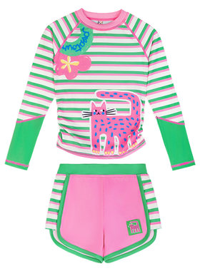 女童泳衣夏潜水服猫咪条纹游泳衣