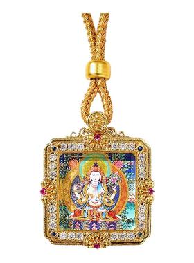 狐仙唐卡随身描金八大守护神吊坠