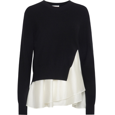 naivee纳薇春新款长袖针织两件套叠穿灵动浪漫荷叶边