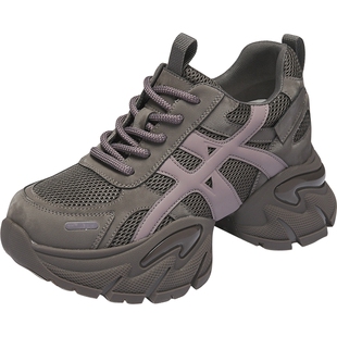 达芙妮灰紫色老爹鞋女款2026春夏新款厚底好看休闲鞋增高运动鞋子