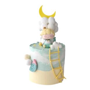 生日蛋糕装饰插牌毛绒云朵棉花海绵白云月亮插件派对甜品台装扮