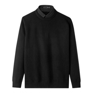 海澜之家爸爸秋装假两件长袖中年男士衬衫领新款休闲中老年人男装